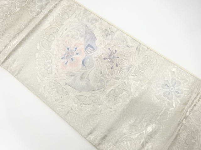 JAPANESE KIMONO / ANTIQUE FUKURO OBI / SILK / WOVEN FLOWER & BIRD